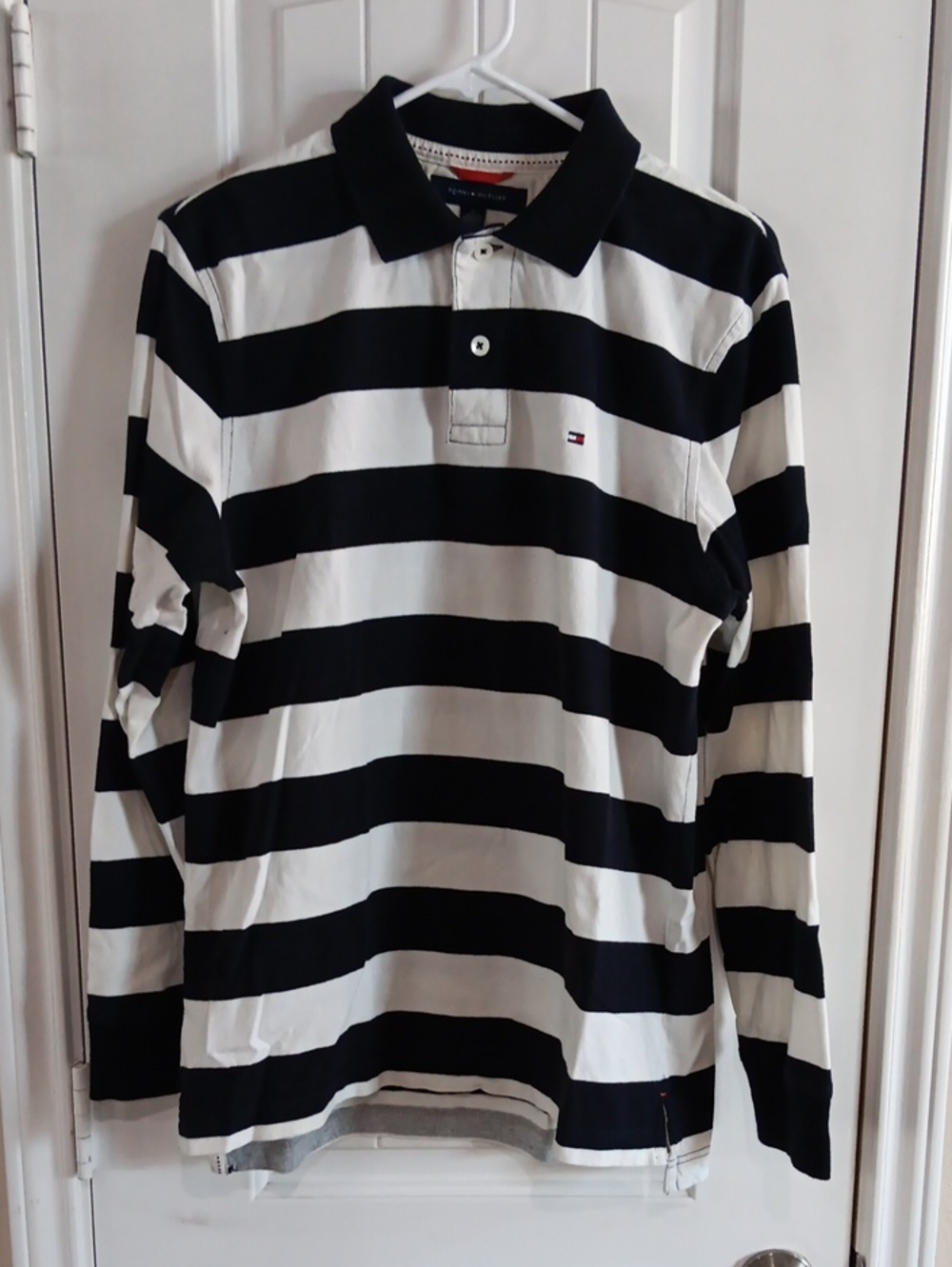 Tommy Hilfiger Men M Desert Sky Striped Slim Fit Long Sleeve Rugby Polo